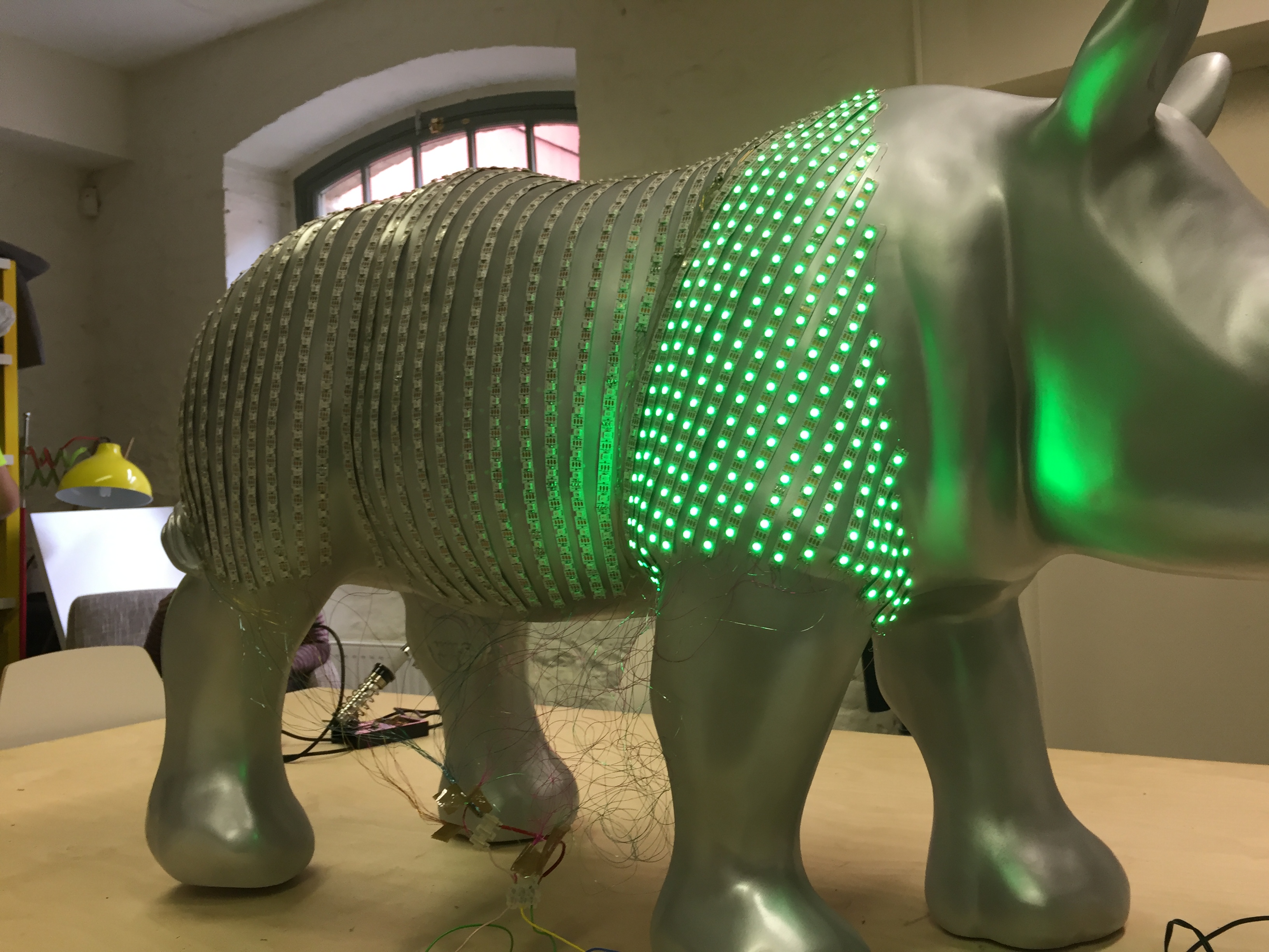 Image2: Testing LEDs on the body of the rhino