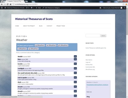 Image: Pilot website and blog of the new Historical Thesaurus of Scots (www.scotsthesaurus.org), which will soon be able to accept photographs submitted by users to illustrate Scots words and phrases