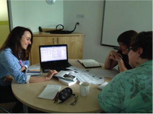 Image: Magdalena Warth-Szczyglowska, discusses weather terms from the new Thesaurus with Scots Language Co-ordinators from Education Scotland