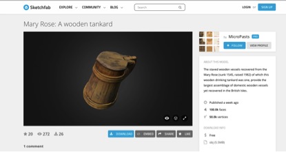 Image1: 3D visualisation of a tankard from the Mary Rose, from the MicroPasts Sketchfab page