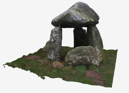 Image2: 3D model of Bodowyr Burial Chamber on Anglesey, created by the community, modelled from 257 photographs